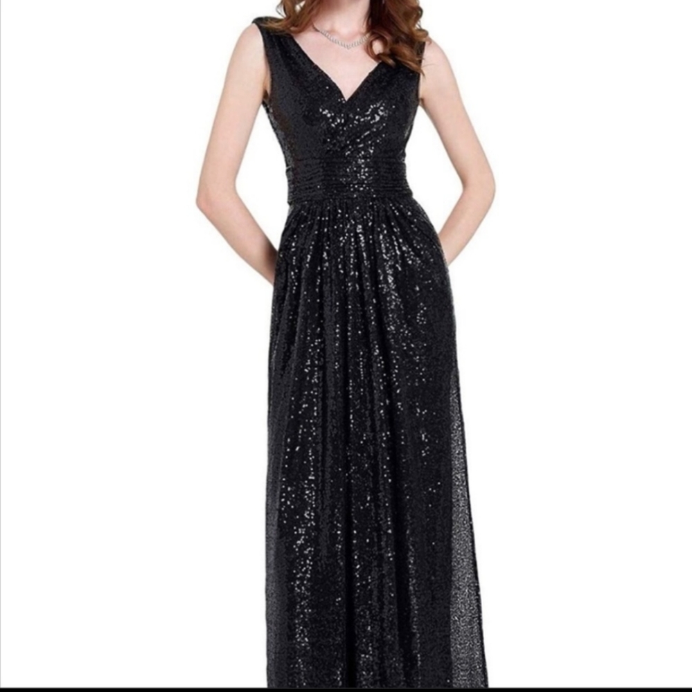 Black sequins V-neck surplice maxi gown dress Shine Sparkle